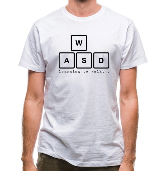 WASD Learning To Walk t-shirts