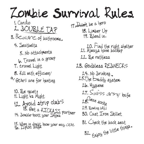 List of Zombie Rules t-shirts