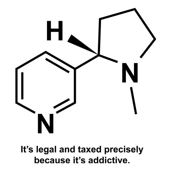 Nicotine - It's legal and taxed precisely because it's addictive t-shirts