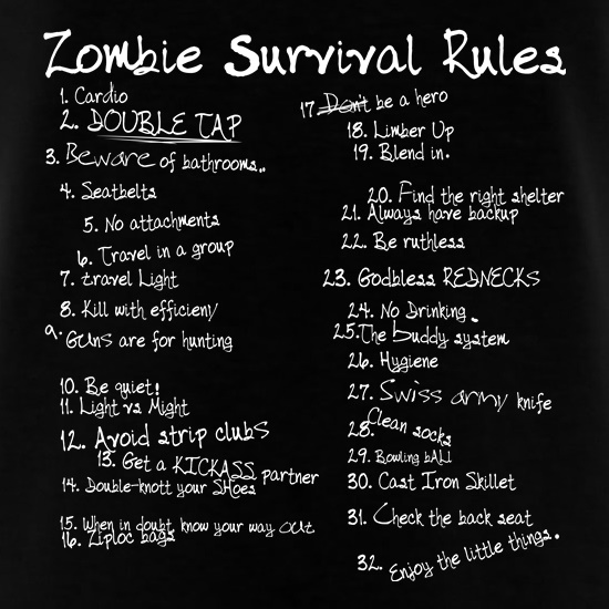 List of Zombie Rules t-shirts