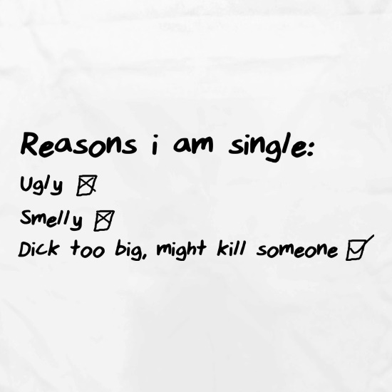Reasons I am Single, Ugly, Smelly, Dick too big, might kill someone t shirt