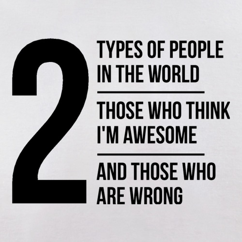 2 types of people in this world, those who think I'm awesome and those who are wrong t shirt