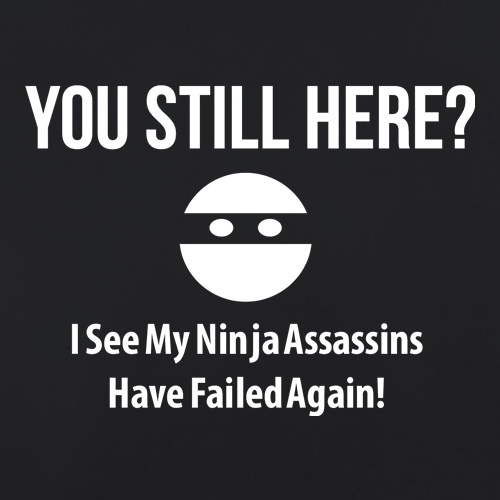 you still here? i see my ninja assassins have failed again t shirt