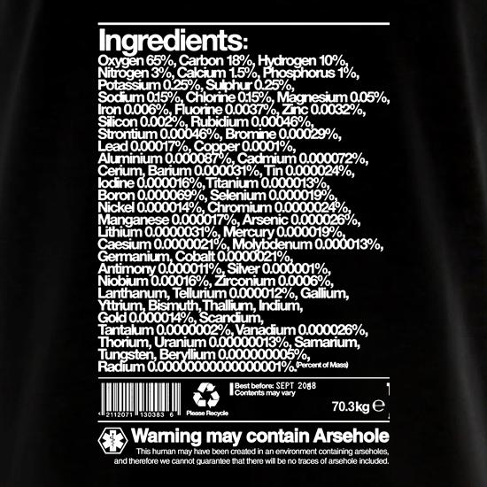 Human Ingredients - May Contain Arsehole t shirt