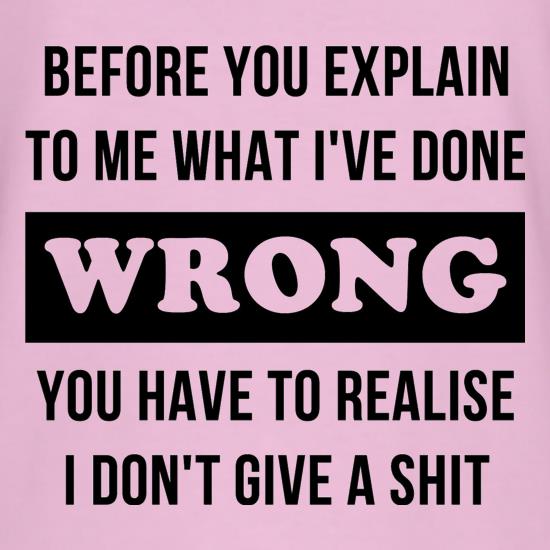 Before you explain to me what i've done wrong, you have to realise I don't give a shit t shirt