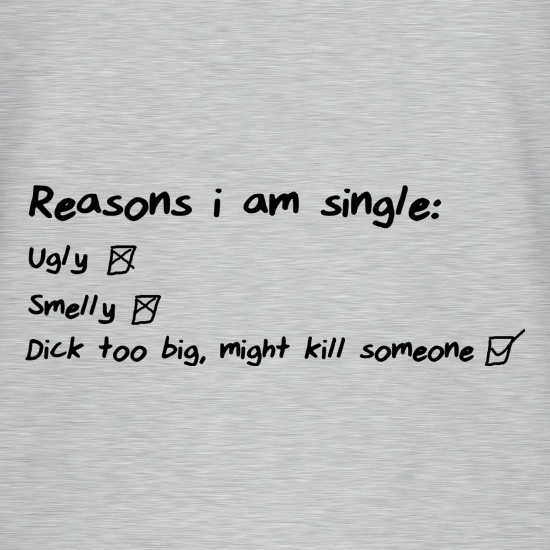 Reasons I am Single, Ugly, Smelly, Dick too big, might kill someone t shirt