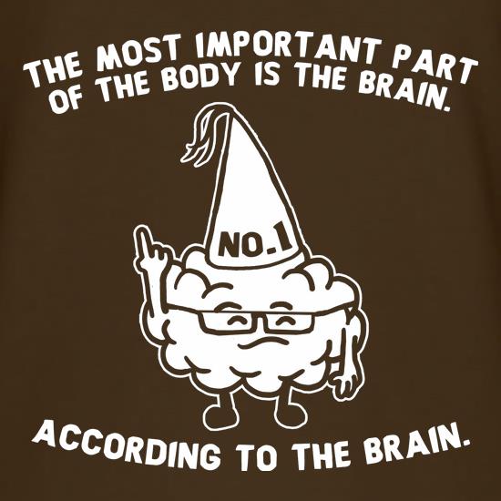 The Most Important Part Of The Body Is The Brain. According To The Brain. t shirt