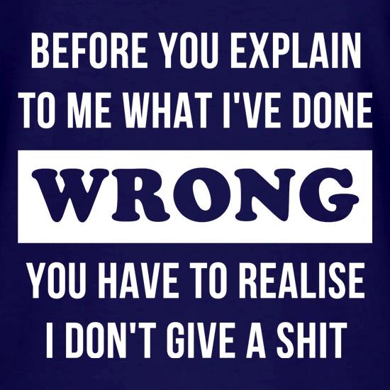 Before you explain to me what i've done wrong, you have to realise I don't give a shit t shirt