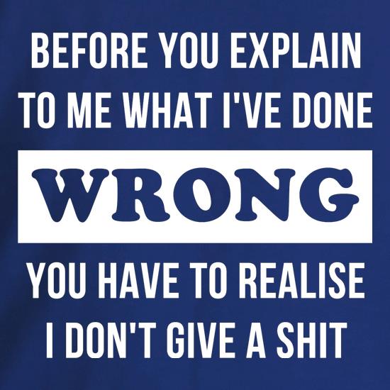 Before you explain to me what i've done wrong, you have to realise I don't give a shit t shirt